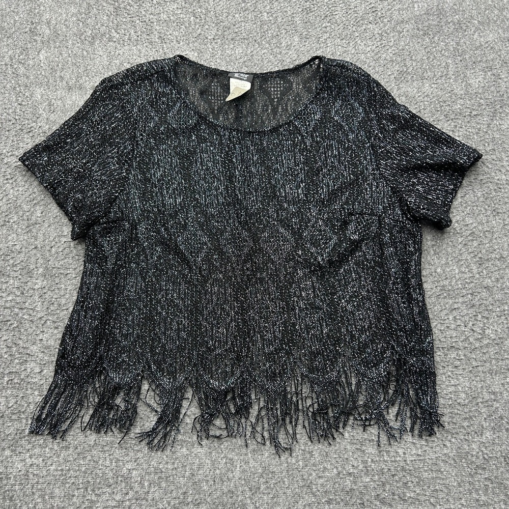 Helen Blake 90s Vintage Sparkle Knit Top 16 Crochet Fringe Witchy Boho Goth